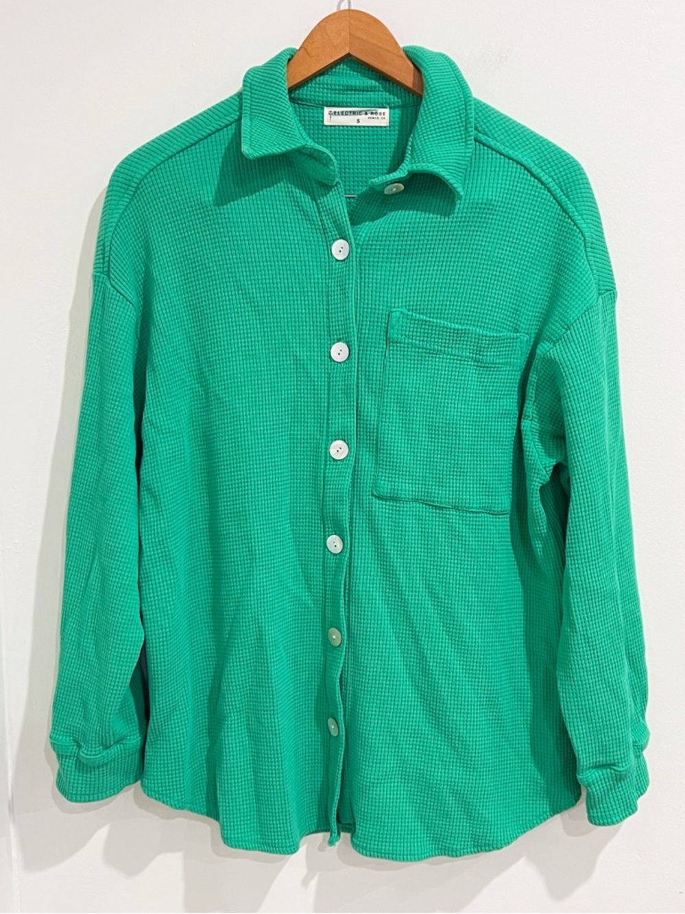 EUC Electric & Rose Green Waffle Knit Button-Up Shacket